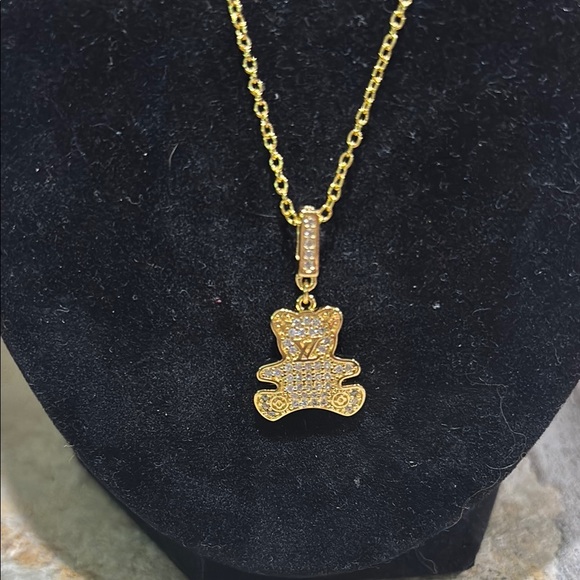 Louis Vuitton Gold & Crystal Bear Pendant Necklace - Picture 1 of 8